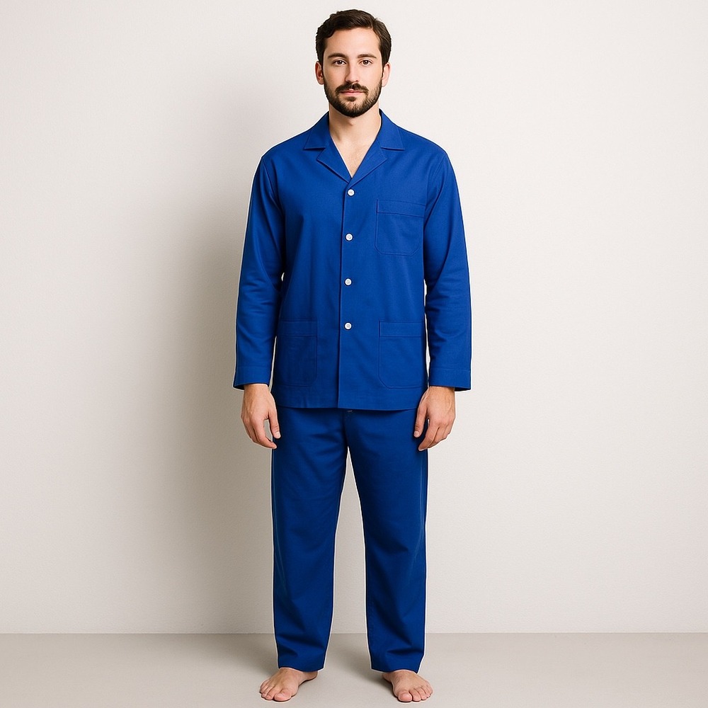 Vintage Yves Saint Laurent YSL Pajama Set Men's M Blue Nightwear Lounge 80s 90s